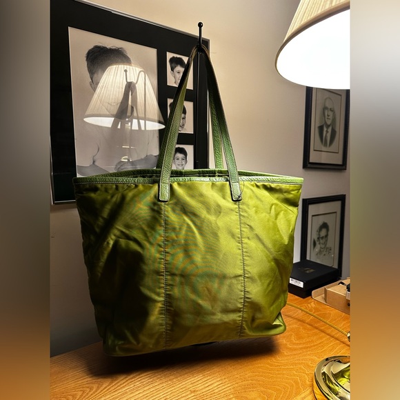 Prada Green Nylon Tote w/ Leather Trim - Picture 4 of 12